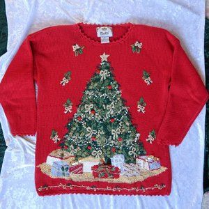 Tiara International Christmas Tree Sweater, embroidered, beaded